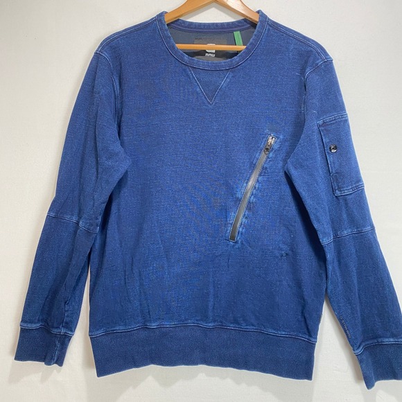G-Star Other - G Star Raw Blue Denim‎ Look Crewneck Sweatshirt Men's Size Medium Distressed